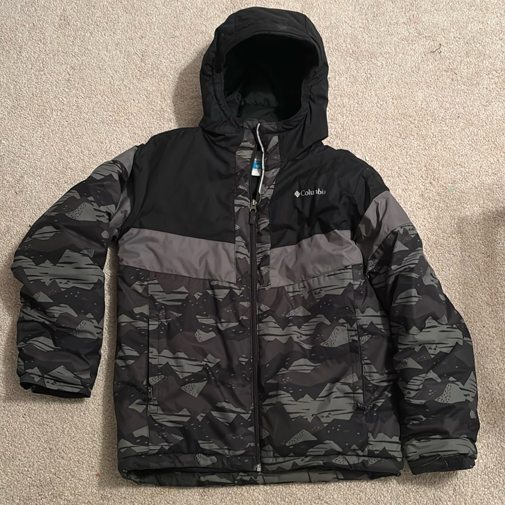 COLUMBIA Winter Puffer Coat Black Gray Hooded